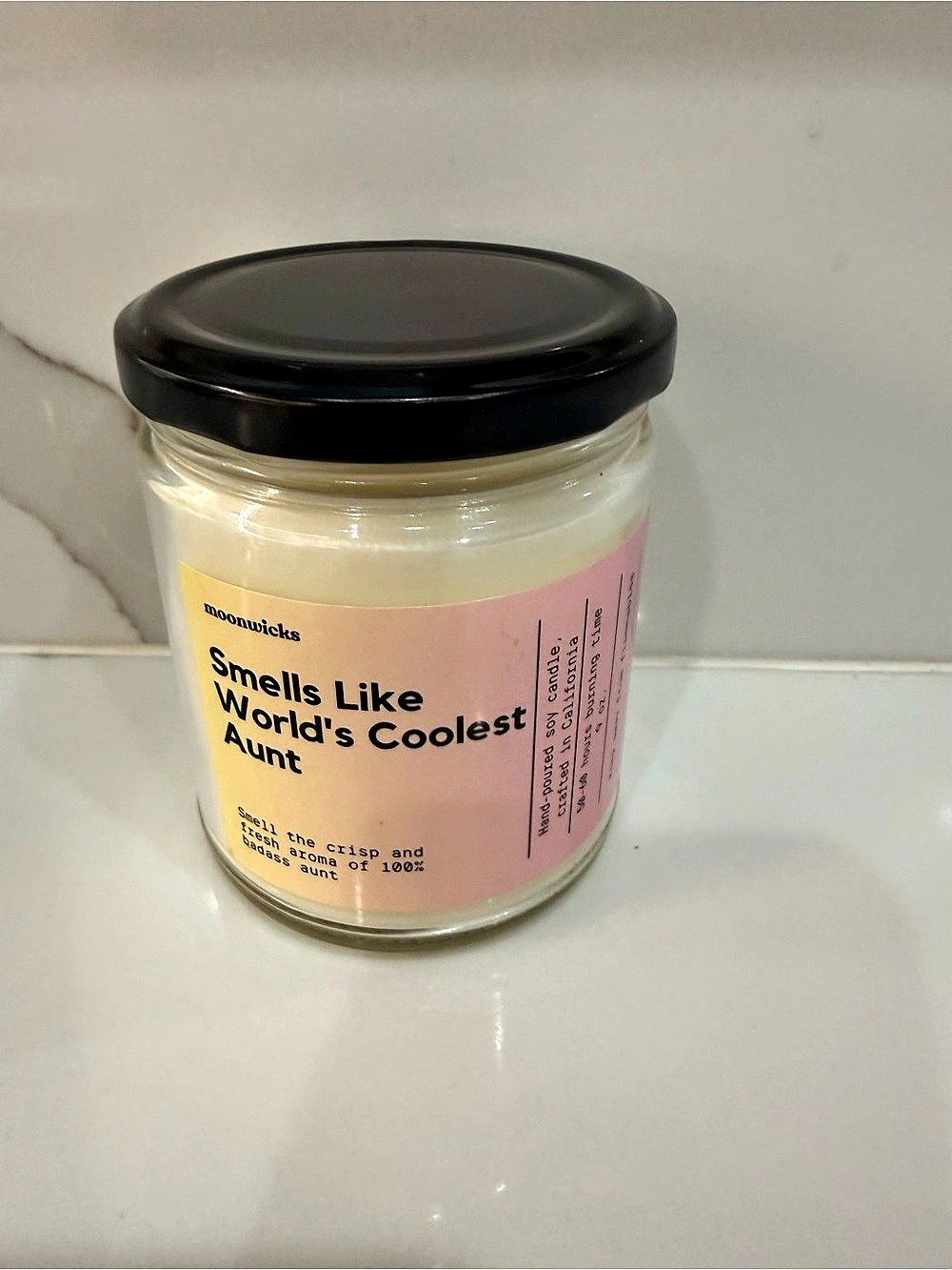 Moonwicks Smells Like World's Coolest Aunt Scented Candle in Pink & White NWT